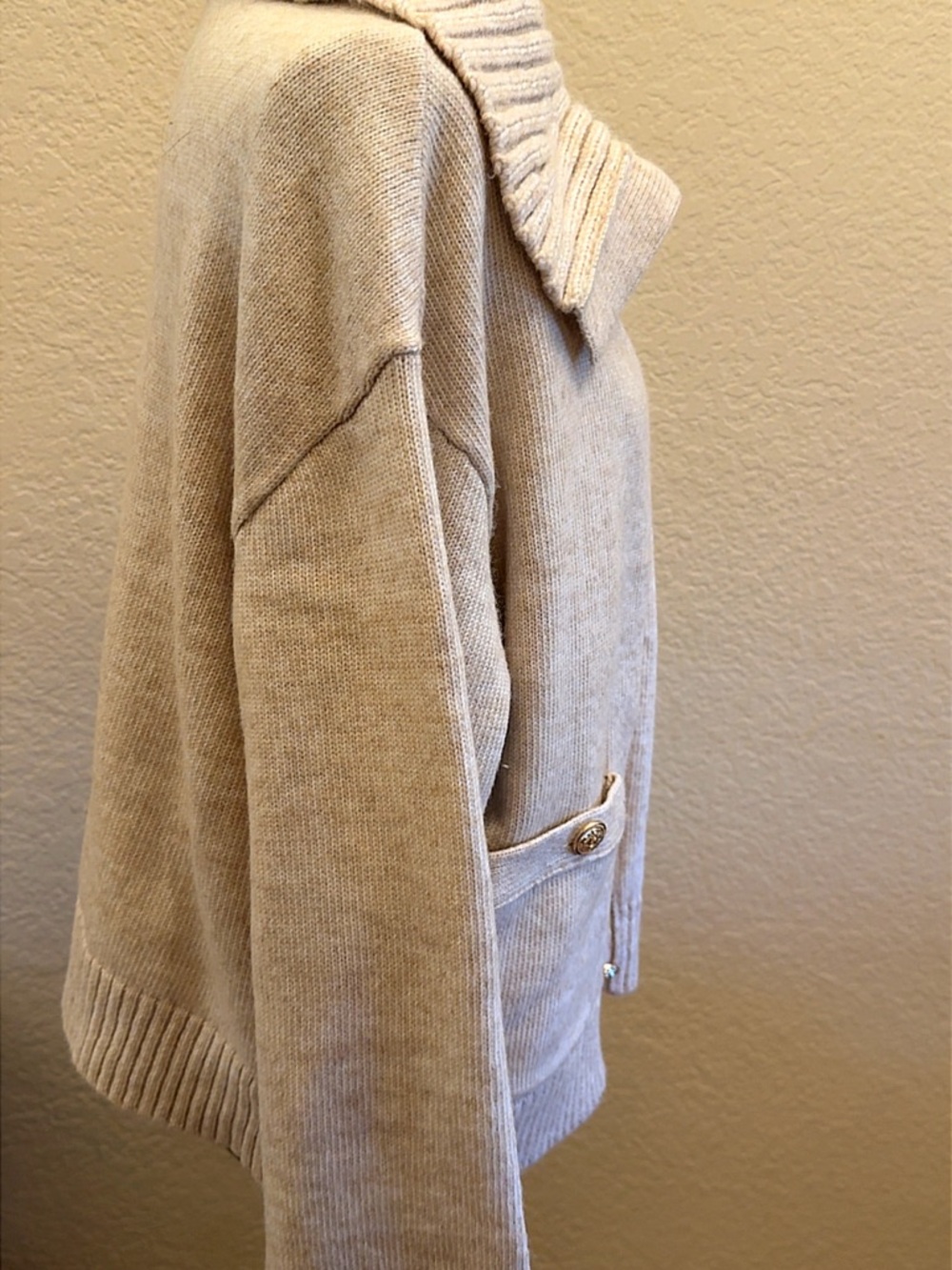 Marc New York Beige Knit Button-Front Jacket with Ribbed Collar - Picture 5 of 9